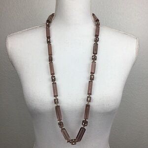 J. Crew Long Dusty Pink Square Tube & Rhinestone Beaded Statement Necklace